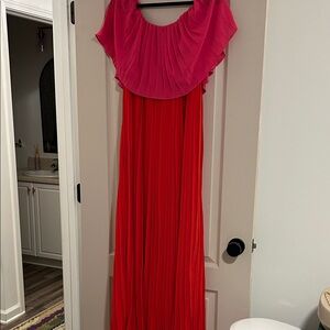 Maternity Vibrant Pink and Red Pleated Dress